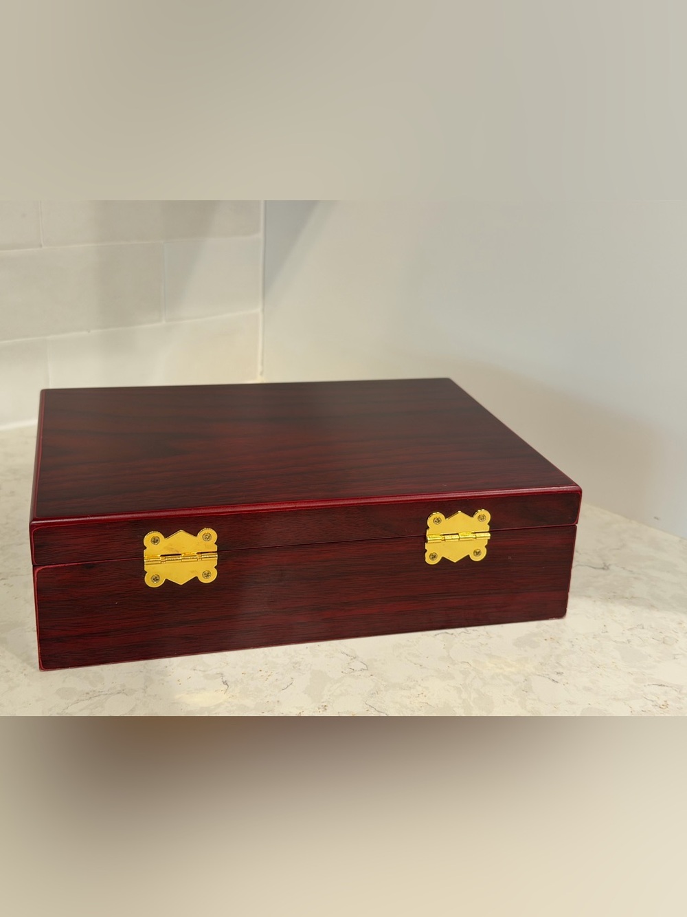 Red Wood Tea Storage Box - Picture 3 of 6